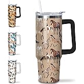 Puhnhsv 30 oz Insulated Stainless Tumbler With Handle and Straw, 30oz Coffee Travel Mugs Cup Water Bottle Horse Lovers Gifts for Women Girls
