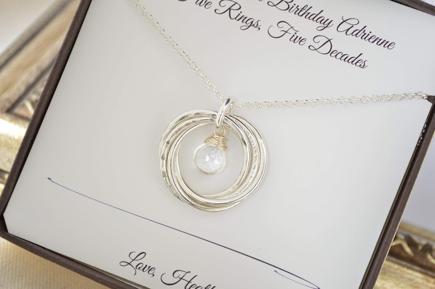 April birthstone necklace, 5 Rings