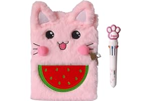 Luolizon Cat Diary for Girls with Lock and 2 Keys,Kids Journal Notebook Gift Set with Multicolored Pen, 80 Sweet Heart Lined Sheets