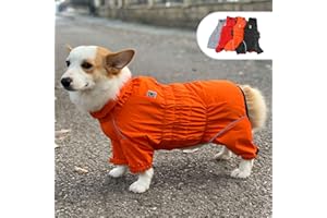 LOVELONGLONG Dogs Waterproof Jacket, Lightweight Waterproof Jacket Reflective Safety Dog Raincoat Windproof Snow-Proof Dog Vest for Corgis Dachshund Small Medium Large Dogs Orange D-M