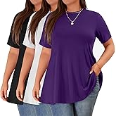 Riyiper 3 Pack Women's Plus Size Tunic Swing Tops Crew Neck Short Sleeves Loose Fit Summer Tee Shirt with Leggings