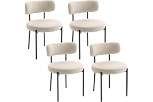HOMCOM Boucle Dining Chairs Set of 4, Round Modern Upholstered Kitchen Chairs with Curved Backrest, Thick Cushion and Steel L