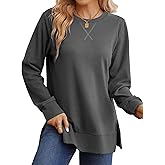 Saloogoe Sweatshirt for women Side Split Fall Fashion 2025 Long Sleeve Shirts Trending Now