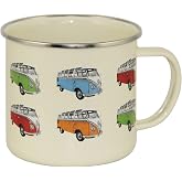 BRISA VW Collection - Volkswagen Large Enamel Coffee-Tea Mug Cup for Camping &amp; Outdoor T1 Bus Campervan (500 ml/16.9 fl oz/Parada/Beige)