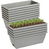Lysjtsr 12Pcs 17Inches Rectangle Planter Box with Drainage Holes and Trays | Plastic Planters Flower Boxes Pots for Indoor Outdoor Plants Patio Garden Home Decor Porch Yard