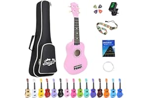 Amdini 21 inch Soprano Ukulele Basswood Acoustic Mini Guitar for Beginner Starter with Case Strap Tuner Picks Strings Primary Tutorial