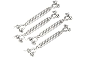 Kcgani 4 Pack Jaw and Jaw Turnbuckle, 1/4 M6 304 Stainless Steel Turnbuckle, Heavy Duty Turnbuckles 1600 lbs Working Load Limit, Turnbuckle for Sun Shades Cables Tent Outdoor String Lights