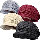 stablerice 4 Pack Womens Winter Beanie Hats Thick Warm Knit Hat with Visor Brim Wool Snow Ski Caps Chunky Soft Slouchy Cap
