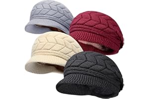 stablerice 4 Pack Womens Winter Beanie Hats Thick Warm Knit Hat with Visor Brim Wool Snow Ski Caps Chunky Soft Slouchy Cap