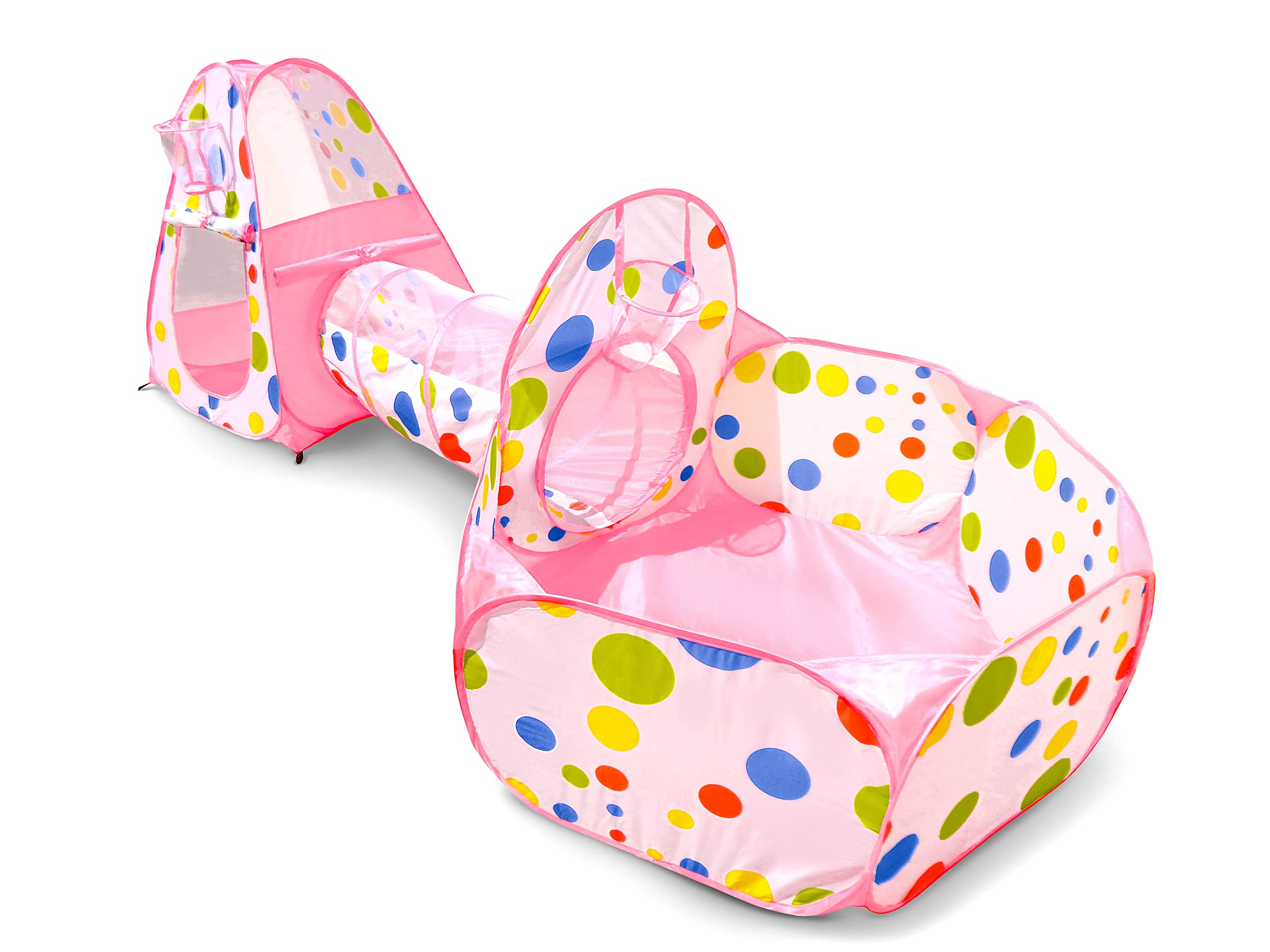 NUBUNI 3pc Kids Play Tent Crawl Tunnel and Ball Pit Pop Up Playhouse Tent with 2 Basketball Hoop for Girls, Boys, Babies, and Toddlers for Indoor and Outdoor Use with Carrying Case