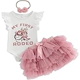 Ysfanwuxi Baby Girl 1st Birthday Outfit My First Rodeo Shirt Romper and Tulle Tutu Skirt Set Headband 3Pcs Cake Smash Clothes