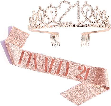 "Finally 21" Sash & Rhinestone Tiara Set