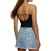 sissycos Women's V Neck Open Back Crop Cami, Built-in Bra Y2K Backless Tank Top with Elastic Contrast Strap