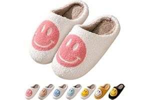 COUNDYMER Smile Face Slippers for Women Happy face slippers Retro Soft Plush Warm Slip-on Slippers, Cozy Indoor Outdoor Slippers