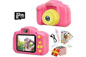 OZMI Kids Camera Toys for 3-9 Year Old Girls, Kids Selfie Camera Compact for Child Little Hands, Smooth Shape Toddler Camera, Best Christmas Birthday Gift for 4 5 6 7 8 9 Year Old Girls with 32GB Card