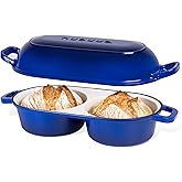 Dutch Oven For Sourdough Bread Baking – Enamelled Cast Iron Bread Loaf Pot – 500°F Oven Safe Non Stick Bread Pot – Double Round Loaf Space, 16.5cm Diameter, Dark Blue, – by Nuovva