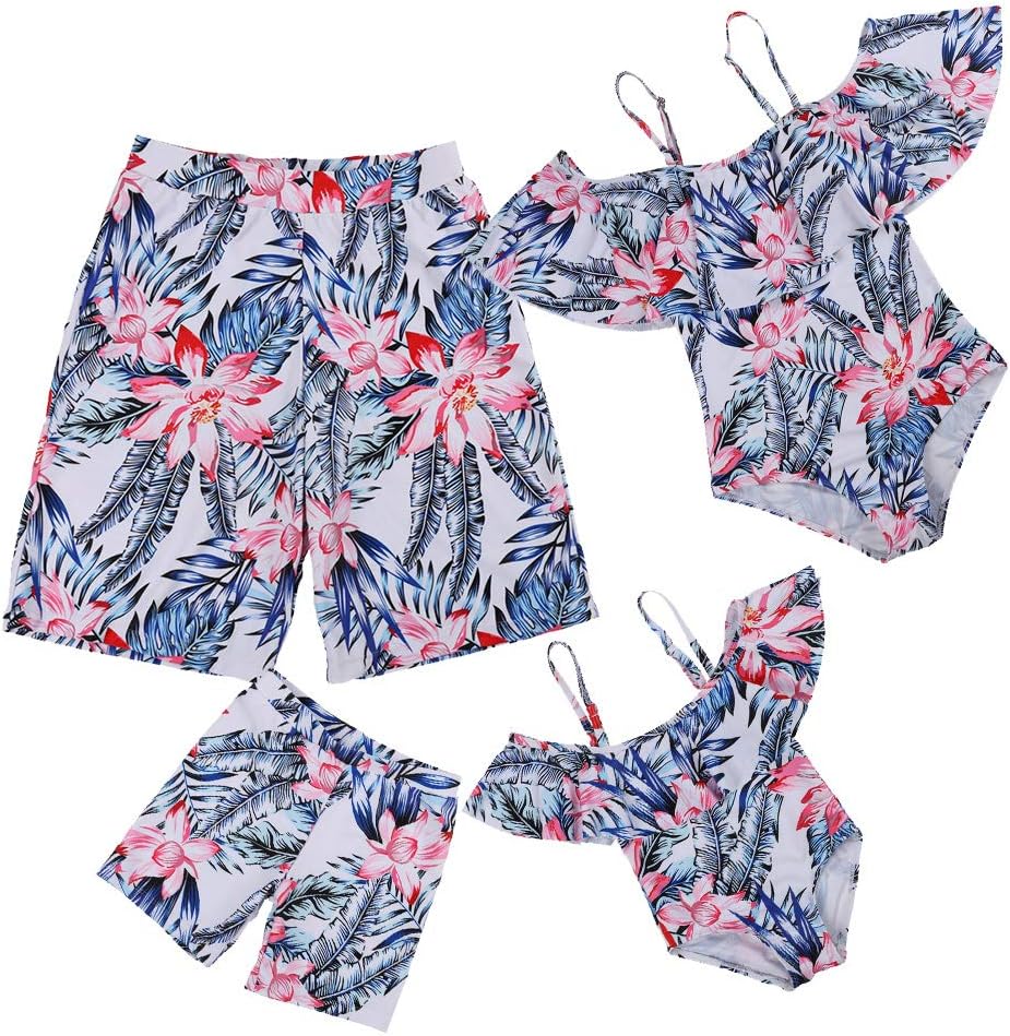 Family Matching Swimsuit Sexy Print Slim Sling One-Piece Halter Bikini Set Swimming Costume for Mother Daughter Father Son