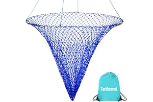 TACKLURENET Foldable Drop and Pier Fishing Net, Portable Bridge Net,Crab Bait Shrimp Net with Bucket Soft Steel Hoop and 32FT Rope Storage Bag