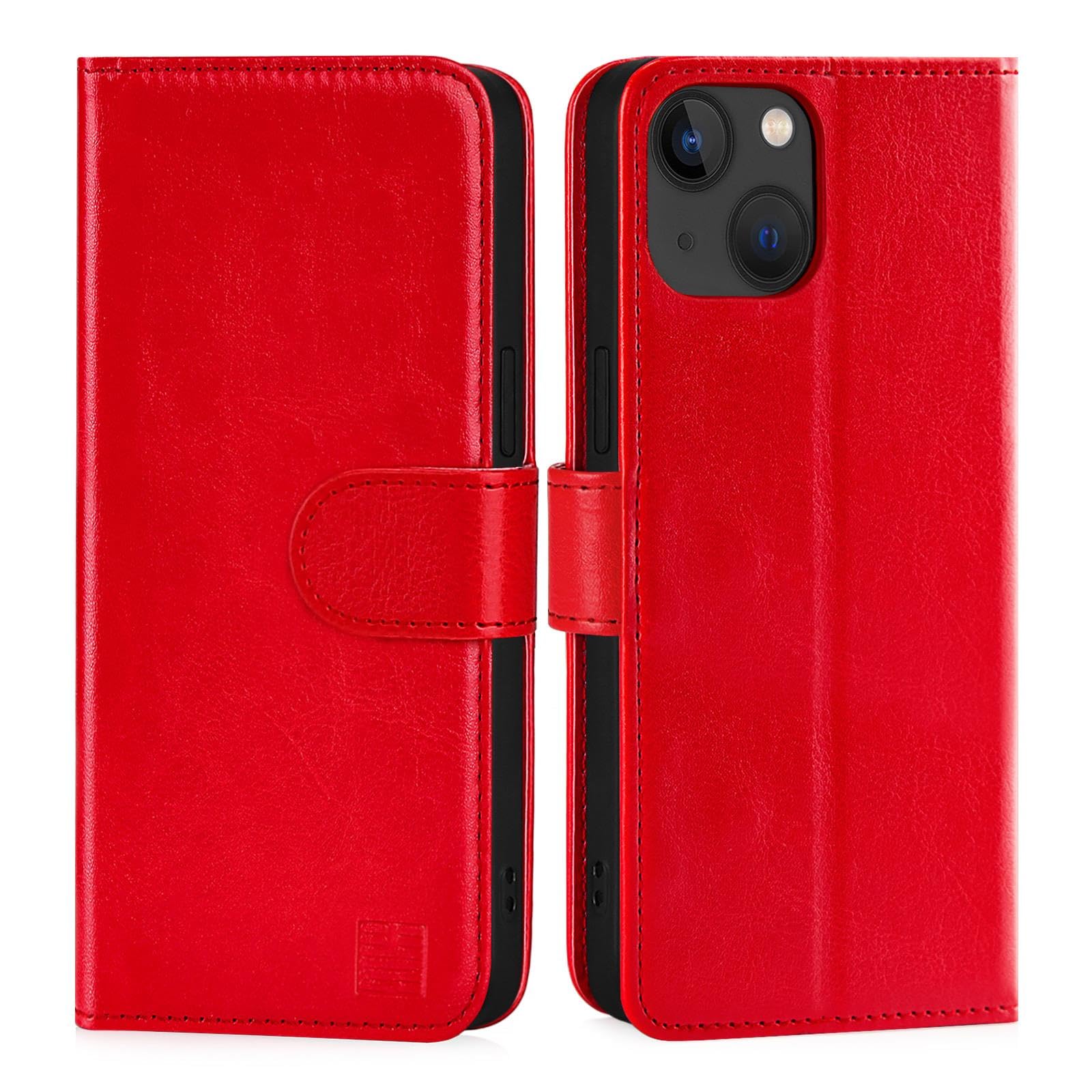 32nd Book Wallet PU Leather Case Cover for Apple iPhone 15 Plus (6.7"), Flip Case With RFID Blocking Card Slots, Magnetic Closure and Built In Stand - Red