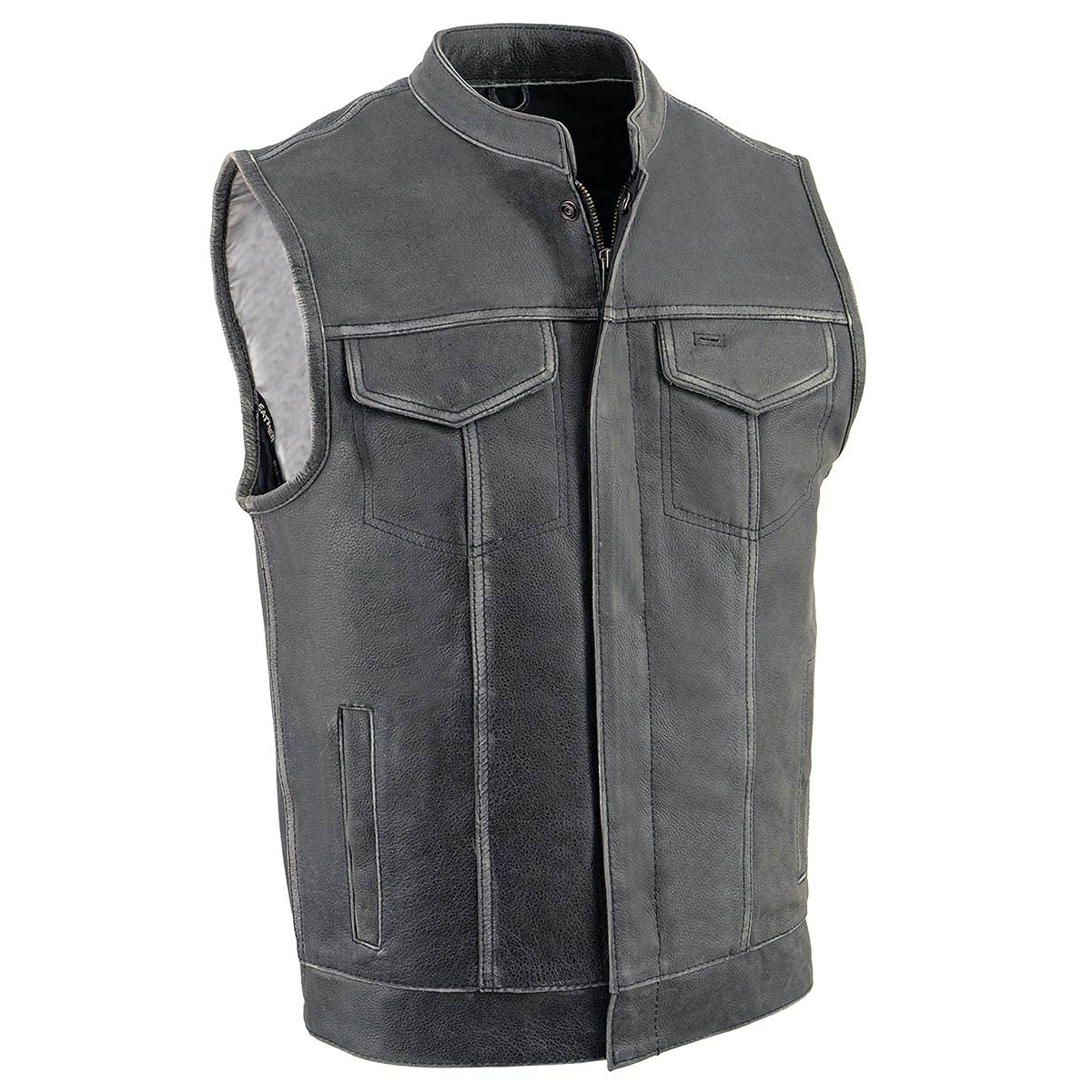 Milwaukee Leather MLM3513 Men’s Premium Leather Club-Style Motorcycle Vest w/Snaps and Zipper Closure – 5X-Large