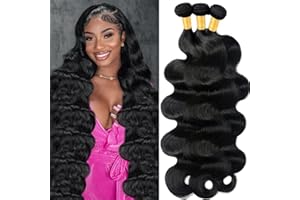 GIVEAMBW 12A Human Hair Bundles Body Wave Bundles Human Hair 18 20 22 Inch 100% Unprocessed Brazilian Virgin Hair Body Wave 3 Bundles Deals Real Human Hair Extensions For Black Women Natural Black