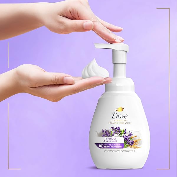 DOVE LAVENDER & RICE MILK PROTECTS SKIN FROM DRYNESS, FOAMING HAND WASH MORE MOISTURIZERS THAN THE LEADING ORDINARY HAND SOAP, 10.1 OZ