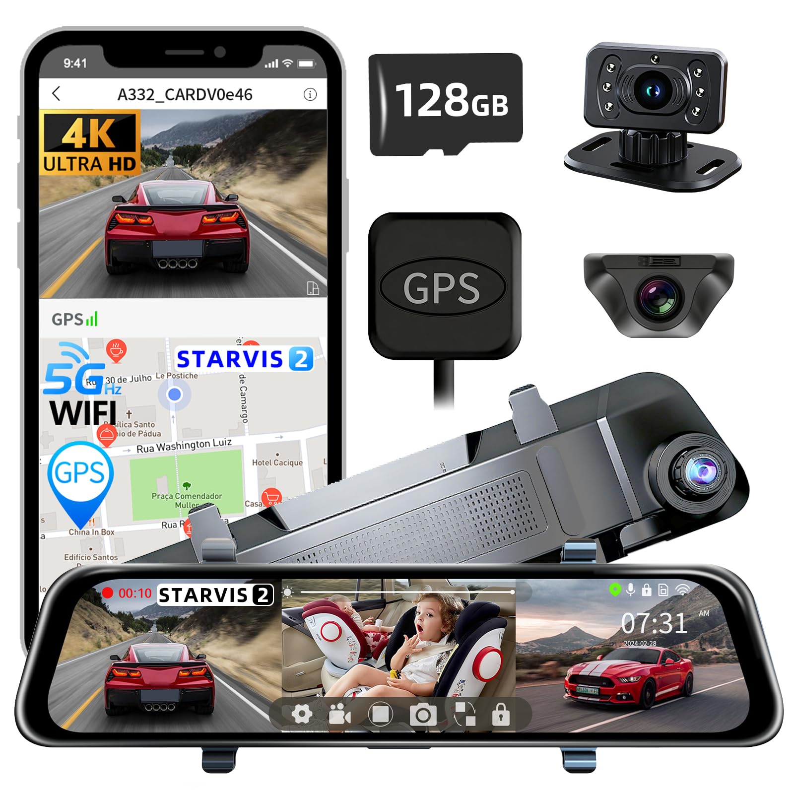 Photo 1 of L09 Mirror Dash Cam with STARVIS 2 Sensor, Rear View Mirror Camera 5.0GHz WiFi, 4K Front 2.5K Rear and1080P Inside Backup Camera for Car, GPS, WDR&HDR Night Vision, 12" IPS Screen, with 128G SD Card