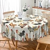 DORCEV Rural Rooster Round Tablecloth Rustic Farmhouse Country Chicken Table Cover Waterproof and Stain Resistant Farm Animals Table Cloth for Kitchen Dinning Party Patio Banquet Decorations,60 Inch