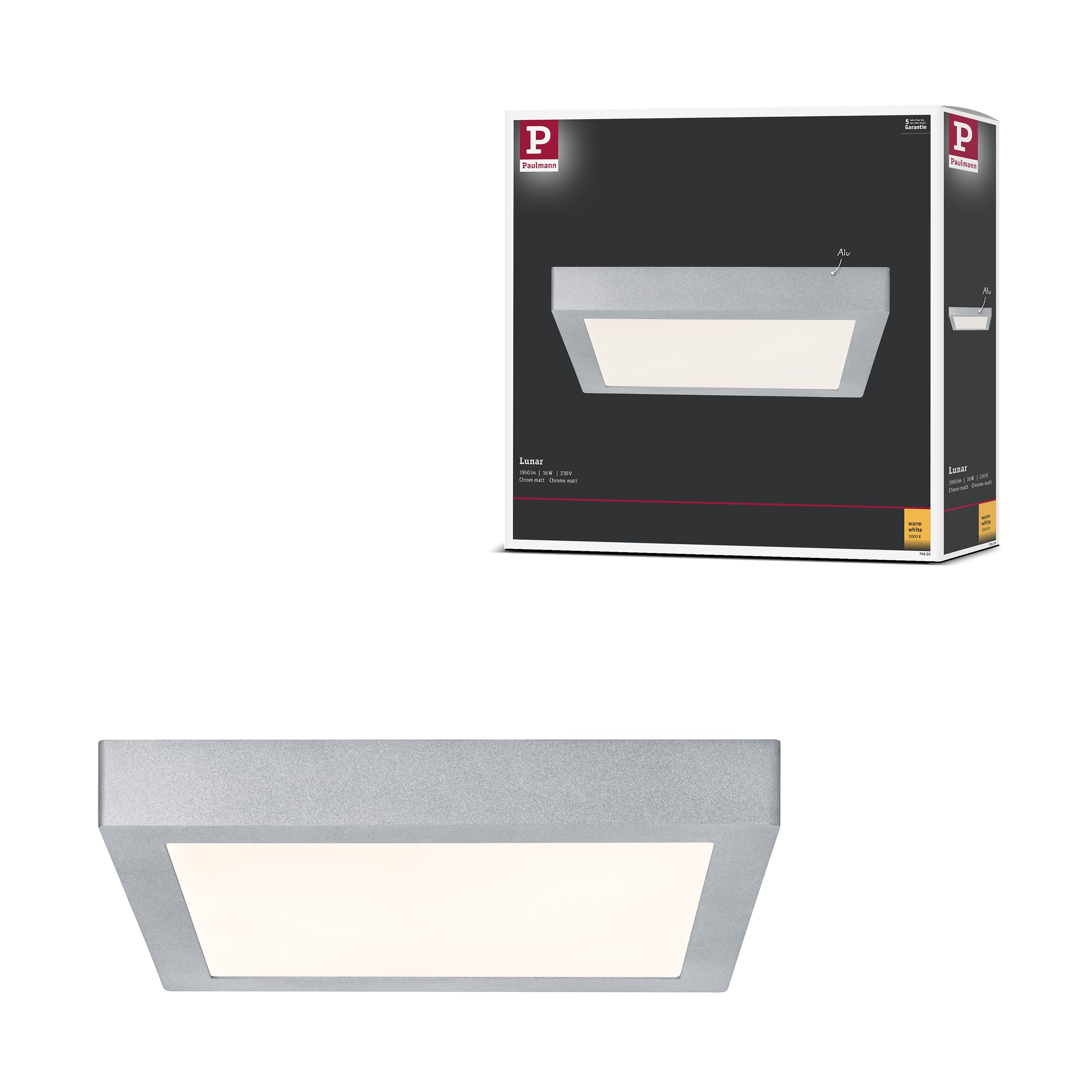 WallCeiling Lunar LED Panel 300x300mm 18W 230V matt Chrome Aluminium