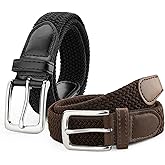 LEACOOLKEY Kids 2 Pack Elastic Braided Belts Stretch Golf Belts for Boys and Girls Aged 3-12 Years