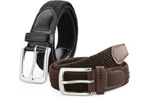 LEACOOLKEY Kids 2 Pack Elastic Braided Belts Stretch Golf Baseball Belts for Boys and Girls Aged 3-12 Years