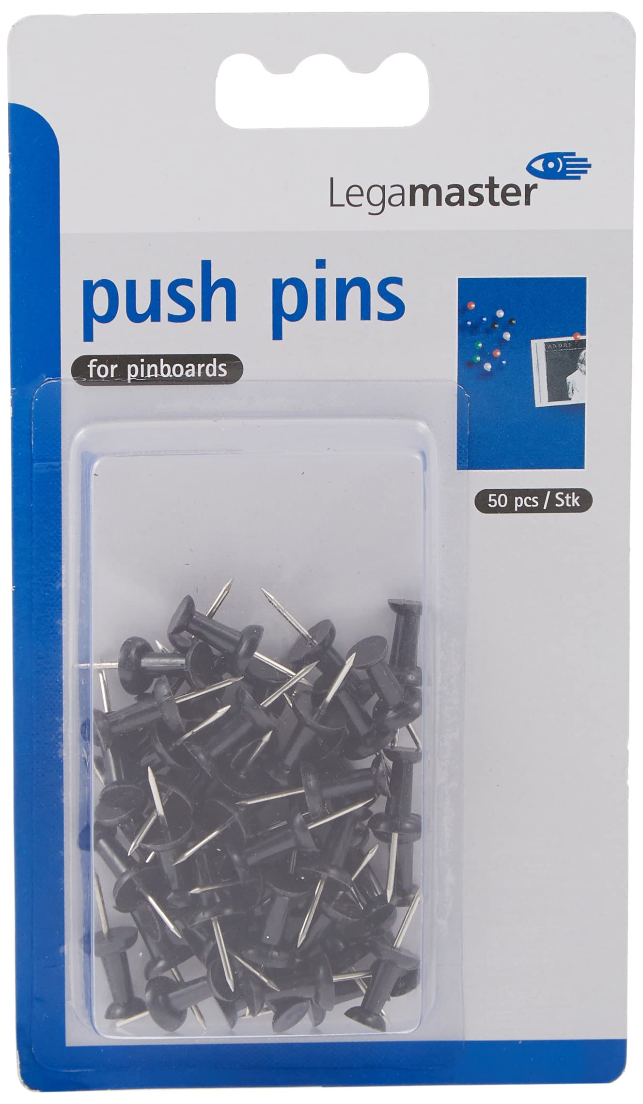 Legamaster 7 145101 25 mm Plastic Push Pins Box, Black, 50 STK.