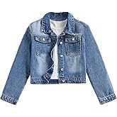 BEAUDRM Girl's Denim Jacket Button Down Long Sleeve Jean Outerwear Coat Streetwear