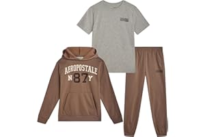 AEROPOSTALE Boys Sweatsuit Set - 3 Piece Athletic Soft Fleece Hoodie Graphic T Shirt and Jogger Sweatpants (Sizes 4-12)