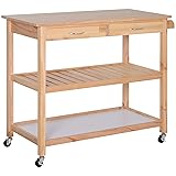 HOMCOM 42" Kitchen Trolley Cart Rolling Island