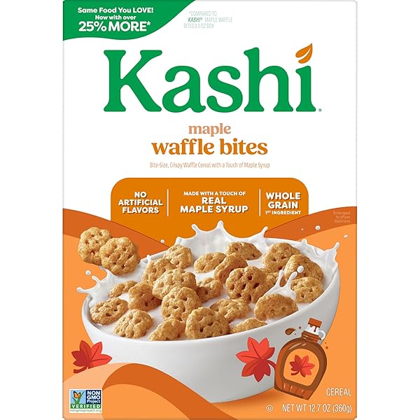 KASHI BREAKFAST CEREAL, WHOLE GRAIN, VEGAN, MAPLE WAFFLE BITES, 12.7OZ BOX (1 BOX)