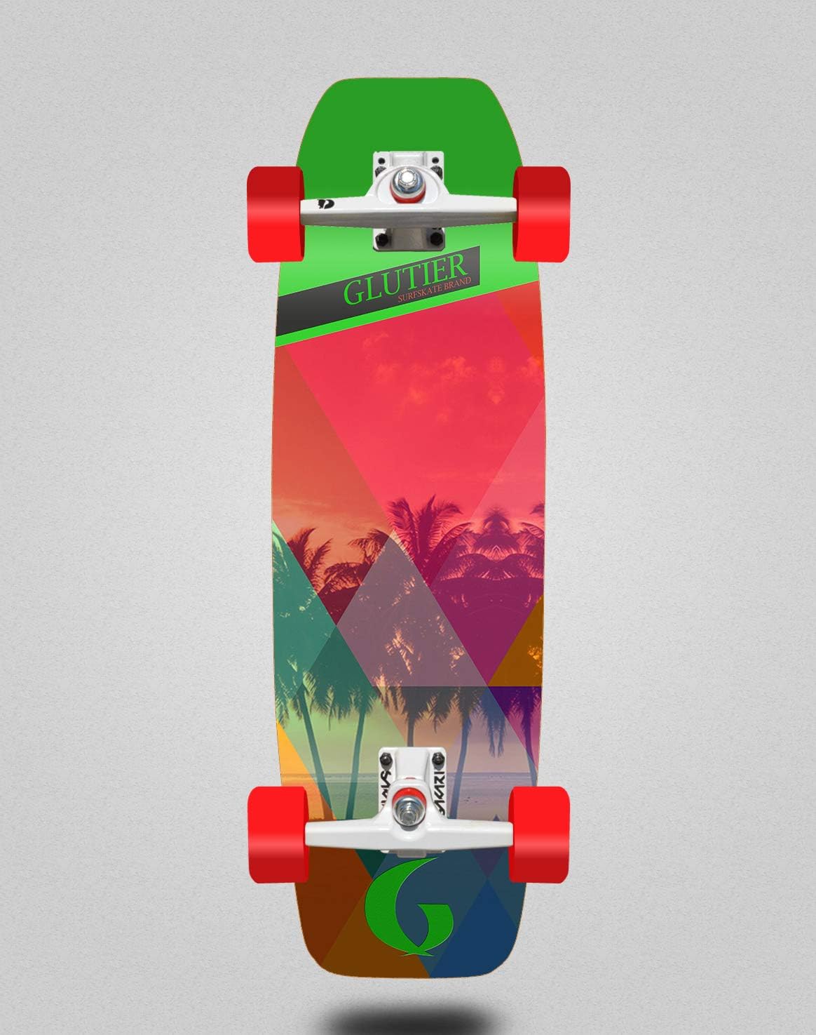 Surfskate Glutier with SGI Sakari Surf Skate Trucks - Caribbean 32 Tail Nose