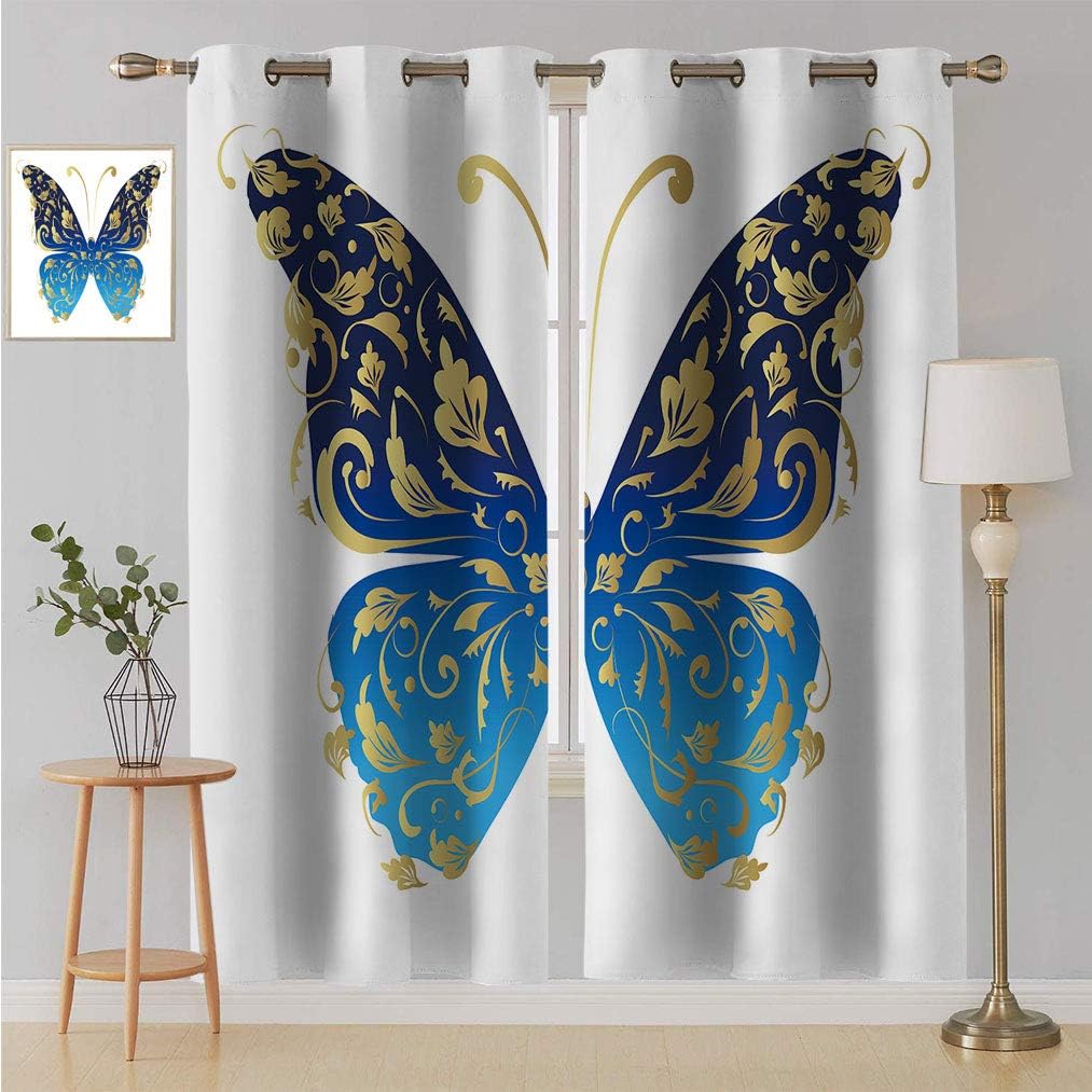 Yahonwa Animal Lihgtproof Curtains, Blue Butterfly Figure Embellished with Wavy