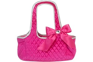 Sophia's Quilted Velour Tote Bag with Satin Bow, Side Pockets and Silver Trim Doll Carrier, Fits One 18 Inch Doll and Accessories, Hot Pink