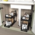 Botion 2-Pack Under Sink Organizer – Double Layer Pull-Out Shelf With Hooks & Cup Slot (White)