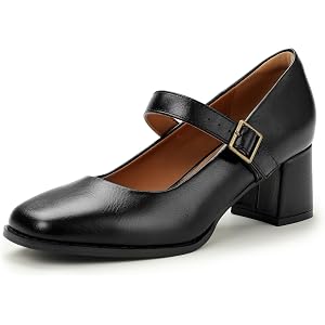 IDIFU IN2 Women's Mary Jane Block Heel Pumps Square Closed Toe Chunky Heel | Comfortable Dress Shoes for Women Vintage Dressy