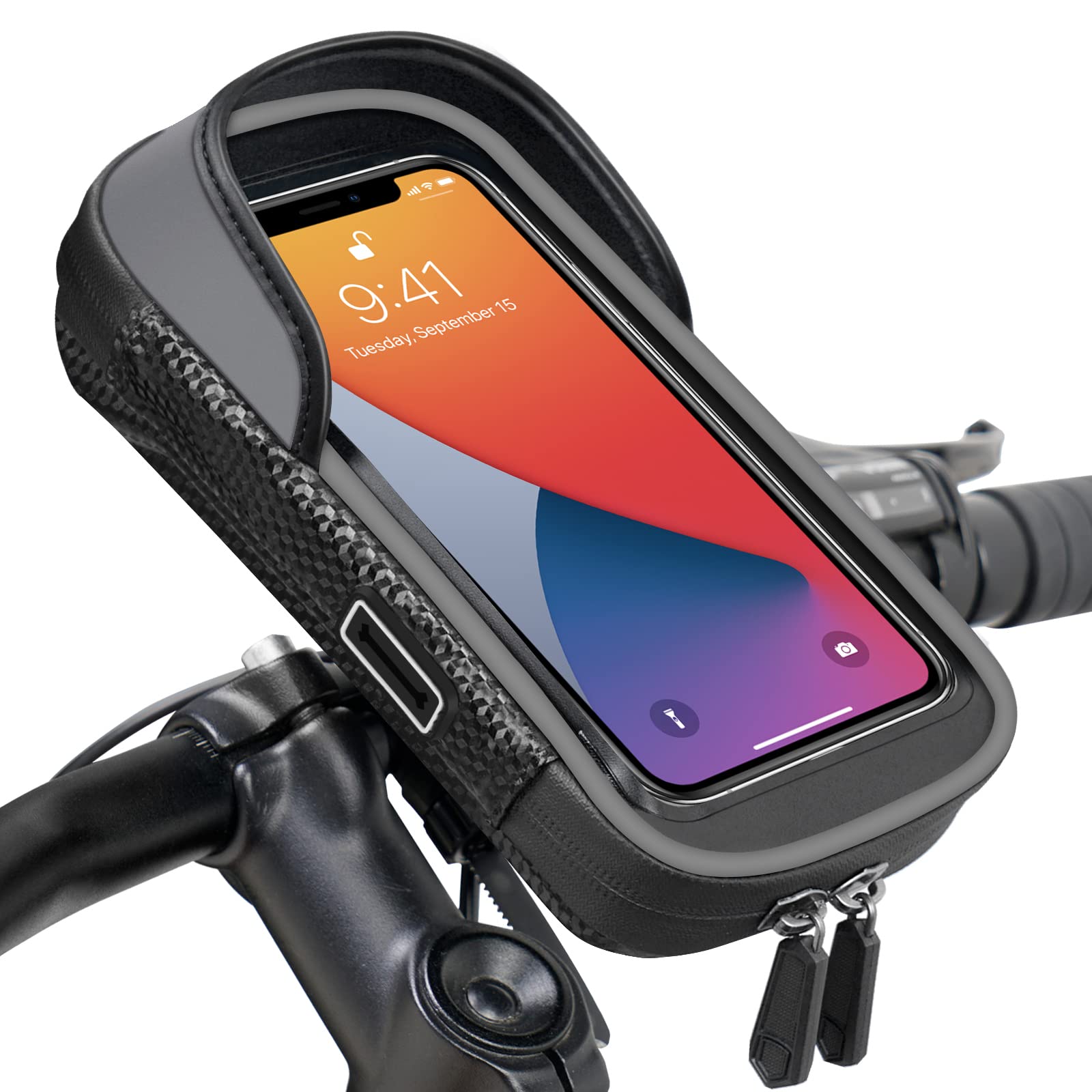 Vitalismo Bike Phone Holder Waterproof - Cycling Handlebar Bag 360° Rotation, Handlebar Bag Hard Shell with Sensitive Touchscreen, Bike Phone Mount Accessories for Cellphone Below 7 inches Grey