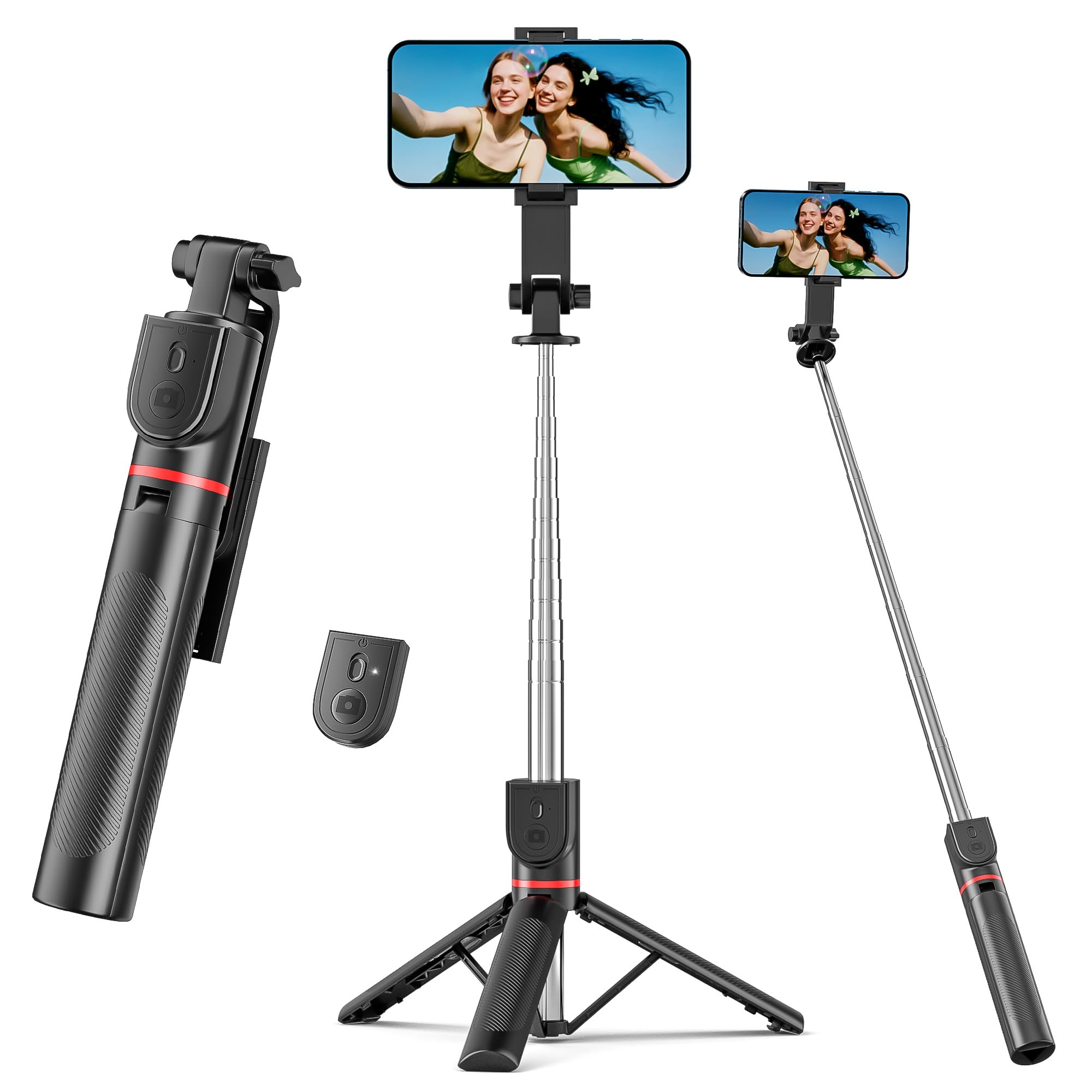 Selfie Stick for iPhone, 360°Rotating Tripod for Phone with Detachable Remote, Portable Phone Tripod Stand for Video Recording, Compact & Lightweight