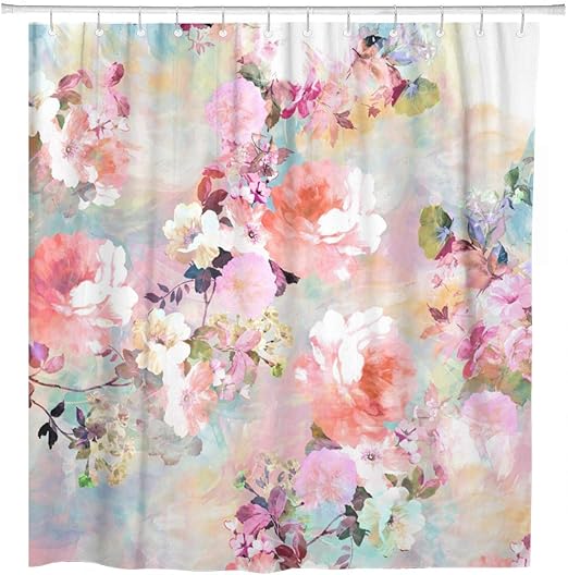 Amazon Com Artsocket Shower Curtain Colorful Flowers Romantic Pink Teal Watercolor Chic Floral Pattern Home Bathroom Decor Polyester Fabric Waterproof 72 X 72 Inches Set With Hooks Home Kitchen