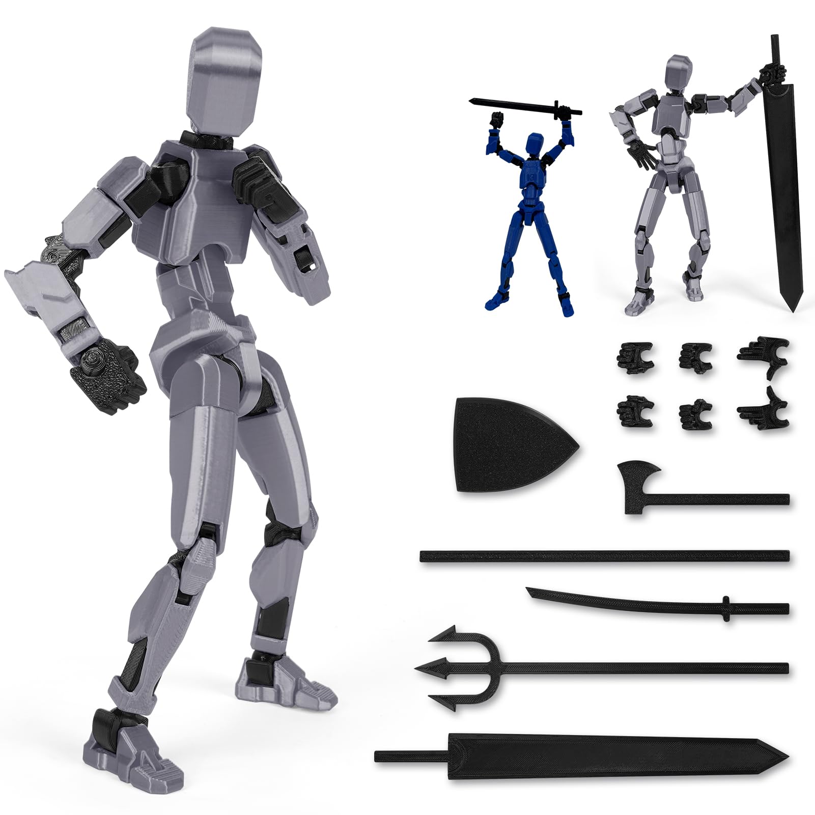 Starnearby Titan 13 Action Figure - 20cm Assembly Completed 3D Printed Body Movable Lucky 13 with 6 Weapons Set and 3 Hands Sets - Present for Kids Adults (20CM Silver)