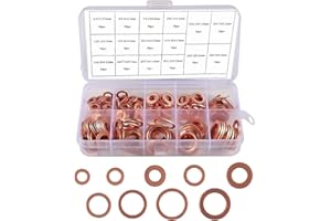 Yumfugu 200 PCS Car Flat Crushed Copper Gasket Classification Kit, M5 M6 M8 M10 M12 M14 9 Specifications Copper Metric Washers, Oil Pan Plug Sealing Gaskets, Universal Accessories for Most Car (Gold)
