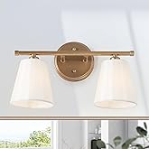 KSANA Modern Gold Vanity Lights, 2-Light Bathroom Light Fixtures with White Fabric Shade Vanity Light Over Mirror for Bedroom