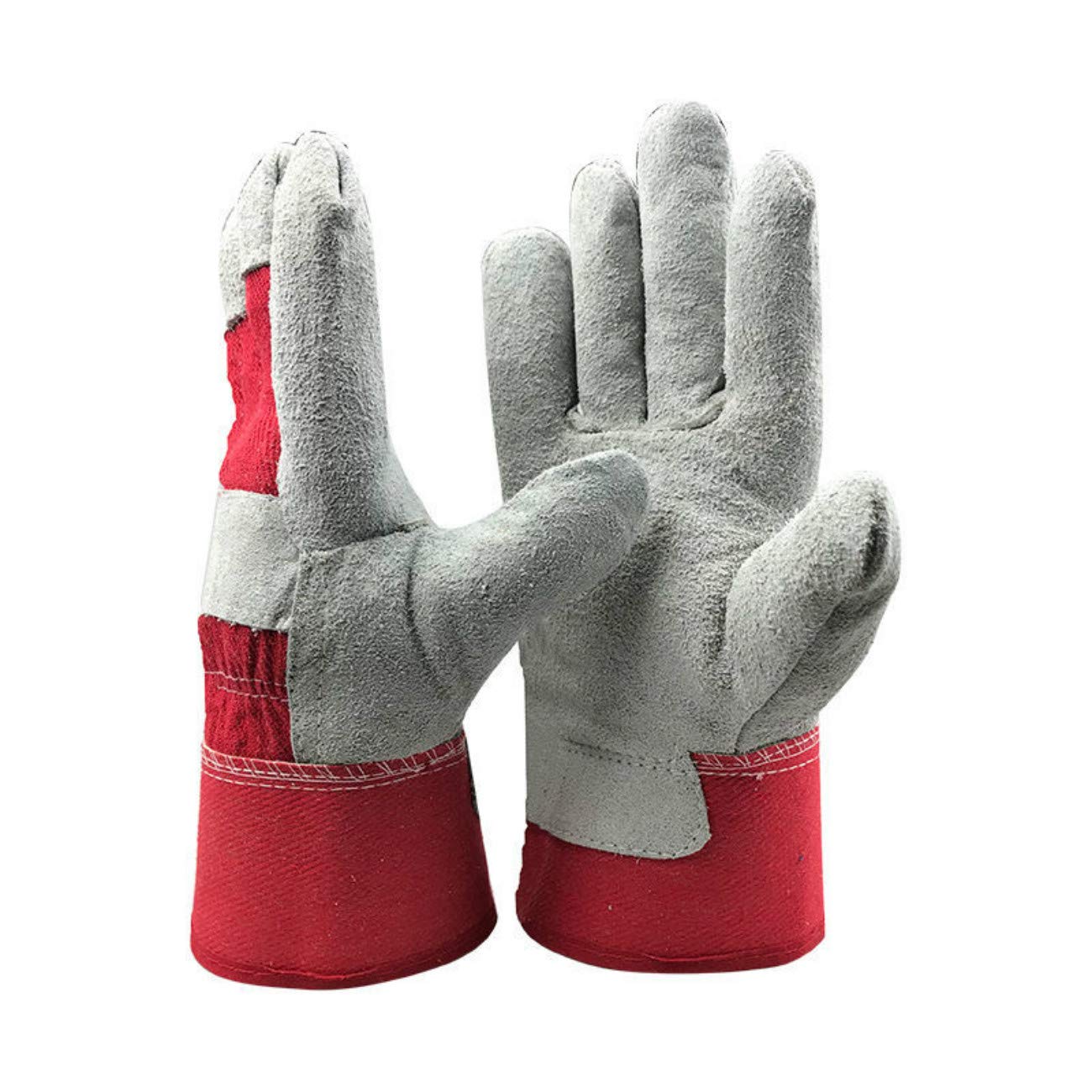 Leather Work Gloves - Split Leather Design - Heavy Duty Industrial Safety Gloves - Fits Both Men & Women - All-Season (Summer/Winter) - Perfect for Mechanics, Welding, Gardening, Driving, and More