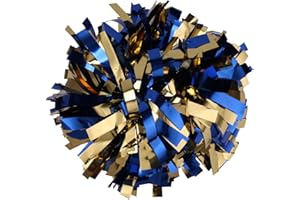 ICOBUTY Metallic Cheerleader Cheerleading Pom Poms 6 inch 1 Pair (Royal Blue/Gold)