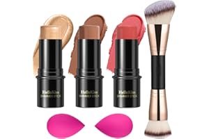 HILARECO 3 Pcs Cream Contour Stick Makeup Kit, Shades with Highlighter Stick, Blush Stick and Bronzer Contour Stick for Sculpt the Cheeks, Waterproof, Matte & Dewy Finish (Medium,#04+#07+#14)